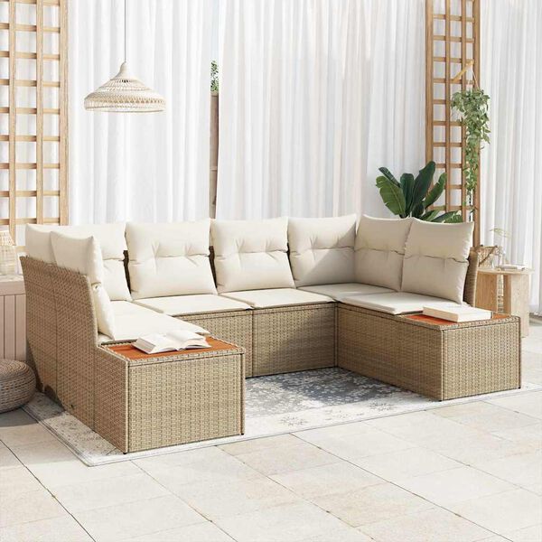 vidaXL Gartensofa-set mit Kissen 6 pcs Beige Poly-Rattan