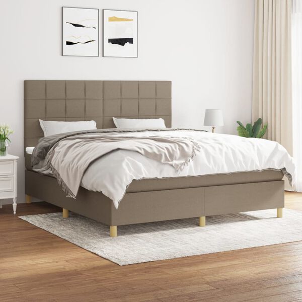 vidaXL Boxspringbett mit Matratze Taupe 160x200 cm Stoff