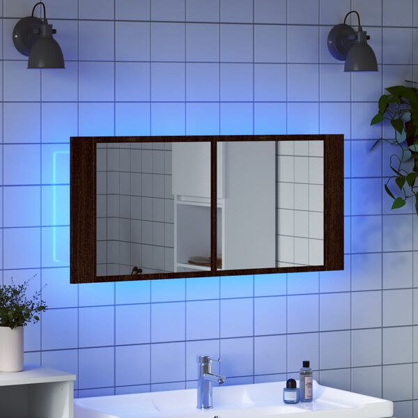 vidaXL LED-Spiegelschrank Braun Eichen-Optik 100x12x45 cm