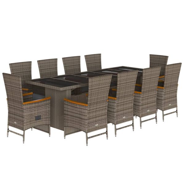 vidaXL 11-tlg. Garten-Essgruppe mit Kissen Grau Poly Rattan