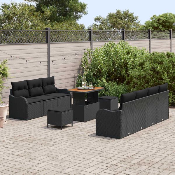 vidaXL Gartensofa-set mit Kissen 10 pcs Schwarz Poly-Rattan