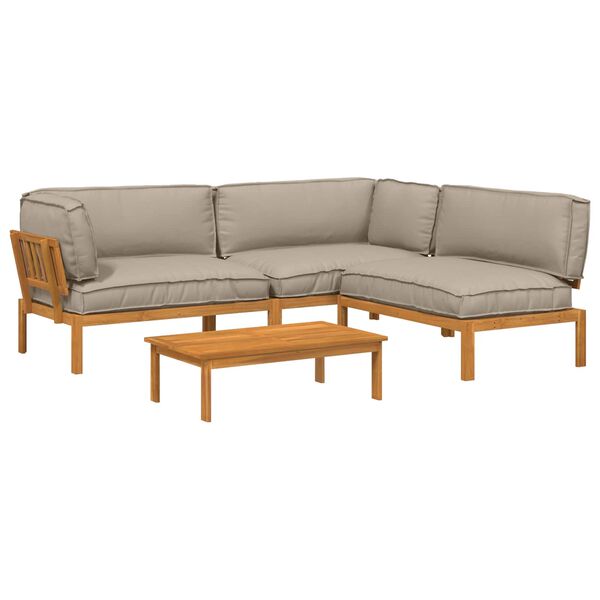 vidaXL Sofa Set mit Kissen Uni 4 pcs Taupe Massivholz Akazie