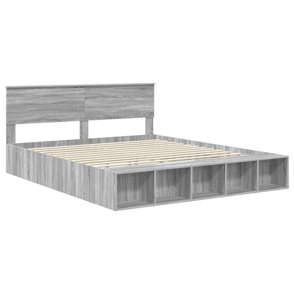 vidaXL Bettrahmen mit Regal Graues Sonoma 200 x 200 cm Holzwerkstoff