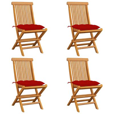 vidaXL Gartenstühle mit Roten Kissen 4 Stk. Massivholz Teak