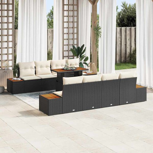 vidaXL Garten-Sofa-Set mit Speicher 9 pcs Schwarz Poly Rattan