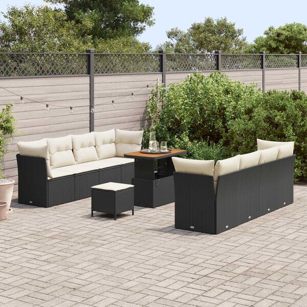 vidaXL Gartensofa-set mit Kissen 11 pcs Schwarz und Creme Poly-Rattan