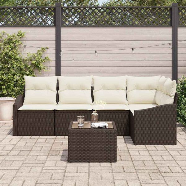 vidaXL Sofa Set mit Kissen 6 pcs Braun Poly Rattan