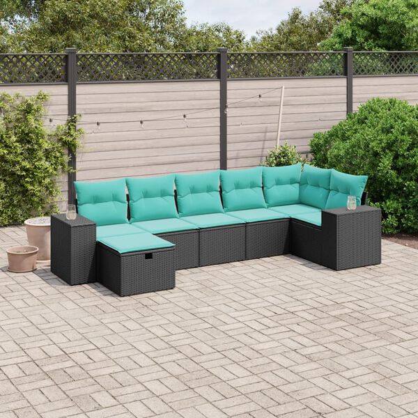 vidaXL 7-tlg. Garten-Sofagarnitur mit Kissen Grau Poly Rattan