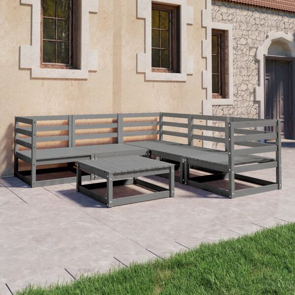 vidaXL 6-tlg. Garten-Lounge-Set Grau Kiefer Massivholz