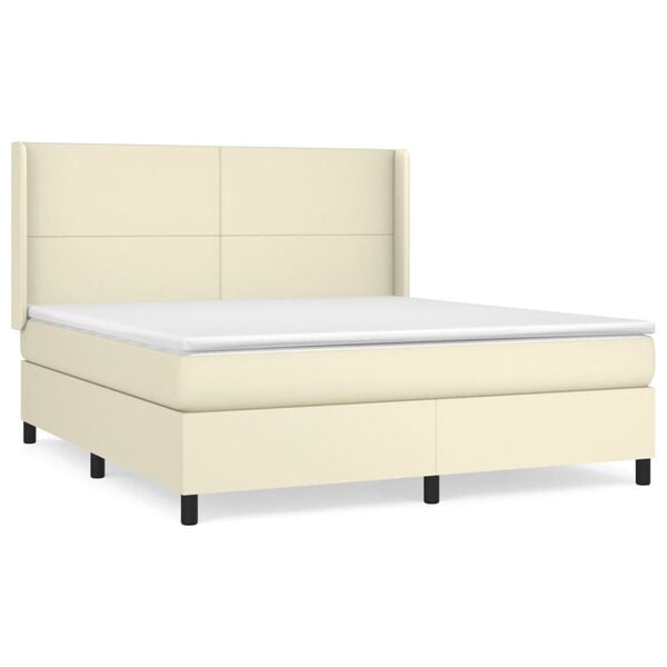 vidaXL Boxspringbett mit Matratze Creme 180x200 cm Kunstleder