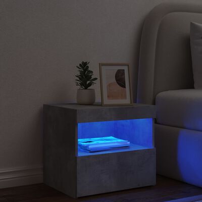 vidaXL Nachttisch mit LED-Leuchten Betongrau 50x40x45 cm