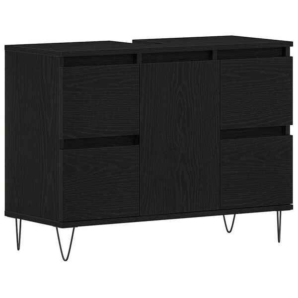 vidaXL Waschbeckenschrank mit Tür Schwarz Eichen-Optik 80 x 33 x 60 cm