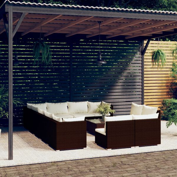 vidaXL 13-tlg. Garten-Lounge-Set mit Kissen Braun Poly Rattan