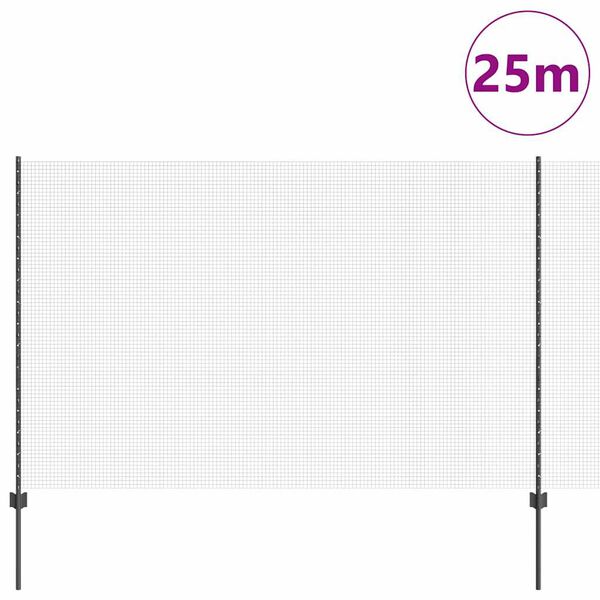 vidaXL Zaun mit Pfosten Grau 1.6 x 25 m Stahl und PVC