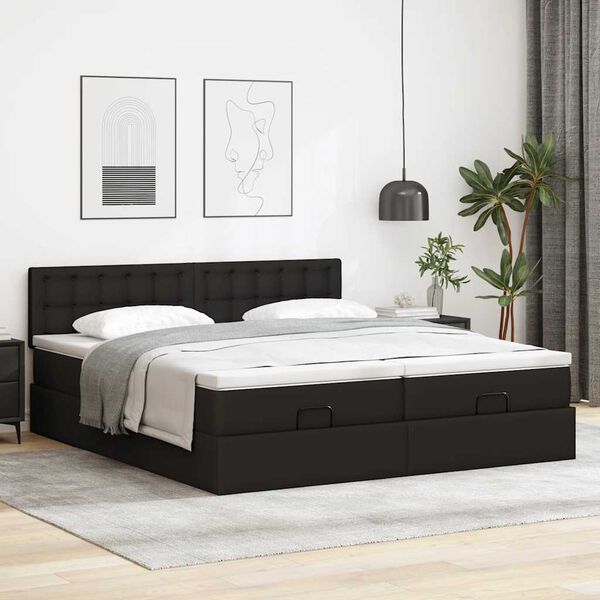 vidaXL Ottoman-Bett mit Matratzen & LEDs Schwarz 160x200 cm Kunstleder
