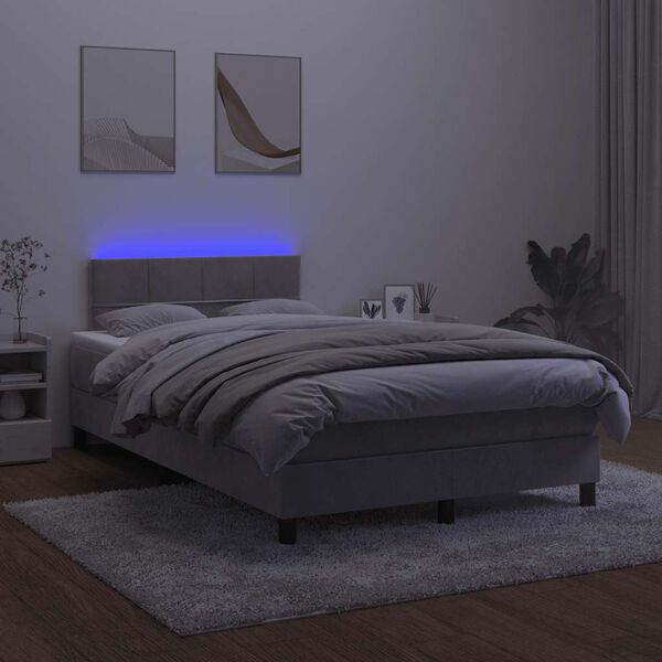 vidaXL Boxspringbett mit Matratze & LED Hellgrau 120x190 cm Samt