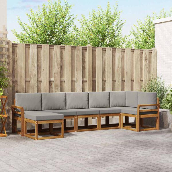 vidaXL Outdoor-Sofagarnitur mit Kissen 7 pcs Nat&uuml;rlich und Hellgrau