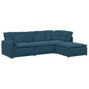 vidaXL Modulares Sofa mit Fu&szlig;hocker Kissen Samt Blau