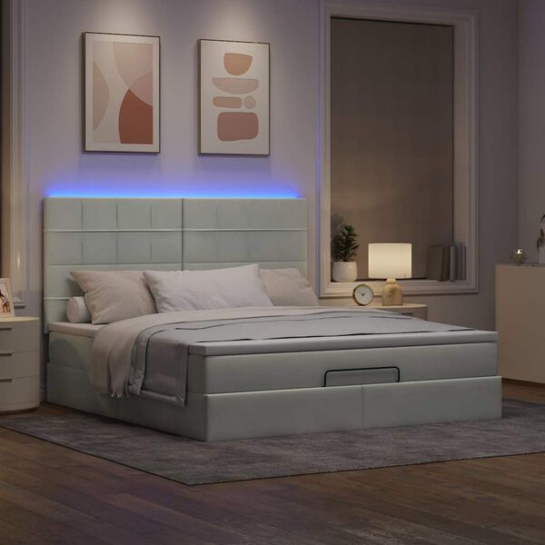 vidaXL Ottoman-Bett mit Matratzen & LEDs Hellgrau 180x200 cm Samt