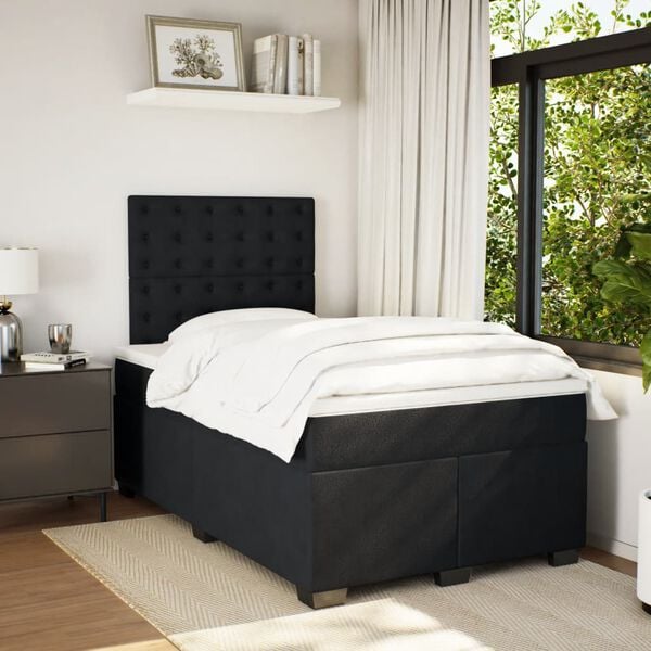 vidaXL Boxspringbett mit Matratze Schwarz 120x190 cm Samt