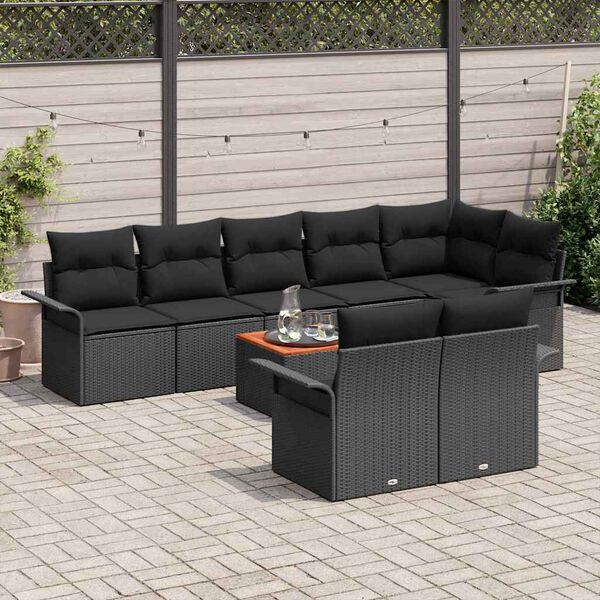 vidaXL Gartensofa-set mit Kissen 9 pcs Schwarz Poly-Rattan