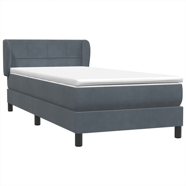 vidaXL Boxspringbett mit Matratze Dunkelgrau 90x210 cm Samt