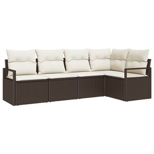vidaXL Sofa Set mit Kissen 5 pcs Braun Poly Rattan