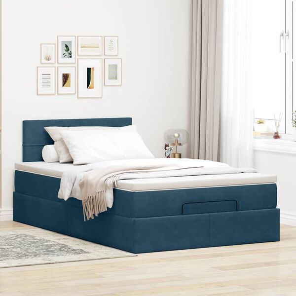 vidaXL Ottoman-Bett mit Matratze Dunkelblau 120x190 cm Samt