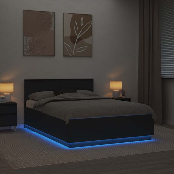 vidaXL Bettrahmen mit Kopfteil Schwarz 150 x 200 cm Holzwerkstoff