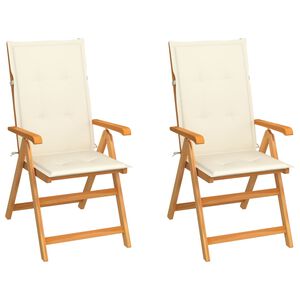 vidaXL Klappst&uuml;hle 2 Stk. mit Creme Kissen Massivholz Teak