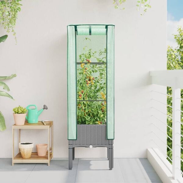vidaXL Hochbeet mit Gew&auml;chshaus-Aufsatz Rattan-Optik 40x40x140 cm