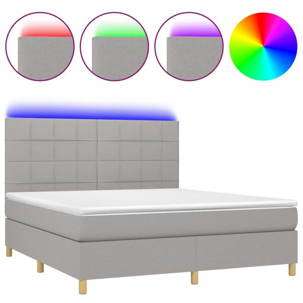vidaXL Boxspringbett mit Matratze & LED Hellgrau 160x200 cm Stoff