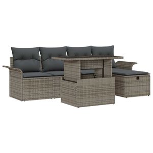 vidaXL Gartensofa-set mit Kissen mit Speicher 6 pcs Grau Poly-Rattan