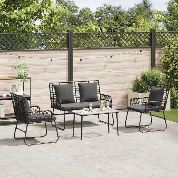 vidaXL Gartenm&ouml;bel Set 4 pcs Schwarz und Anthrazit Poly-Rattan