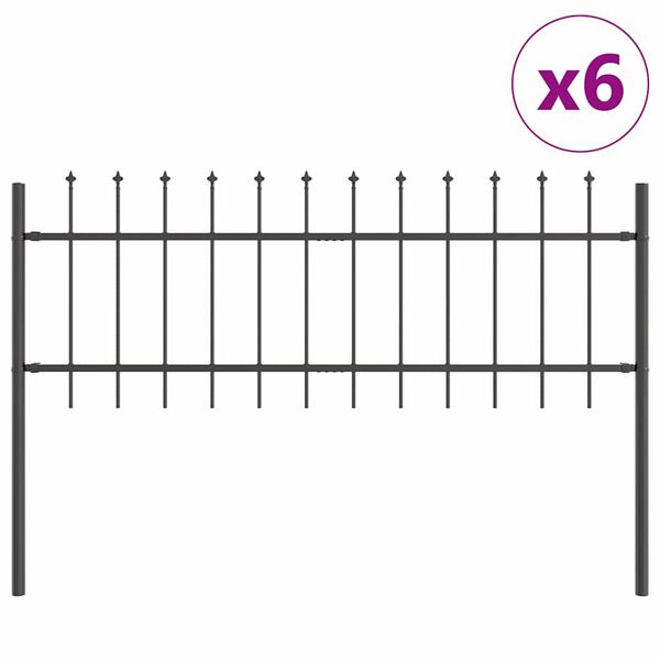 vidaXL Gartenzaun 6 pcs Grau 10,2 x 0,6 m Pulverbeschichteter Stahl