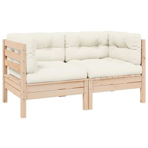 vidaXL Gartensofa 2-Sitzer mit Kissen in Creme Massivholz Kiefer