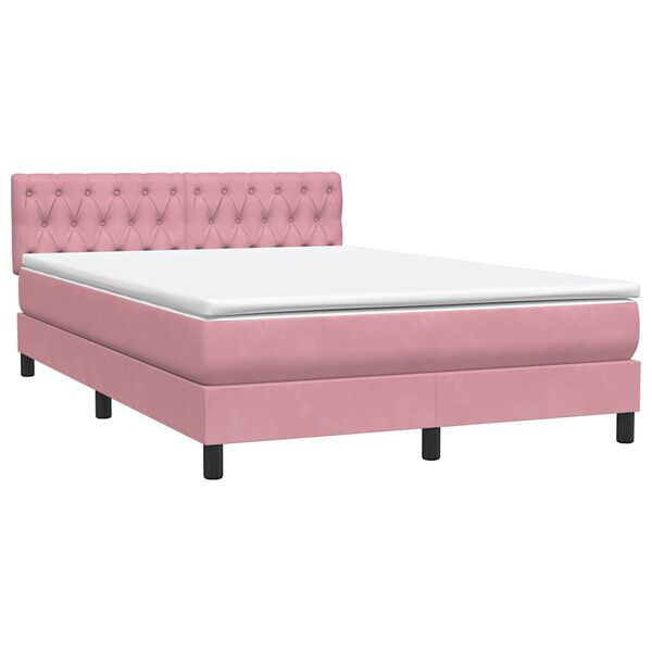 vidaXL Boxspringbett mit Matratze Rosa 140x220 cm Samt