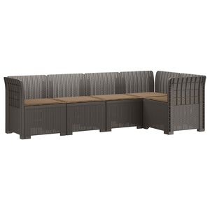 vidaXL 5-Sitzer Gartensofa mit Kissen Rattan-Look PP Hellgrau