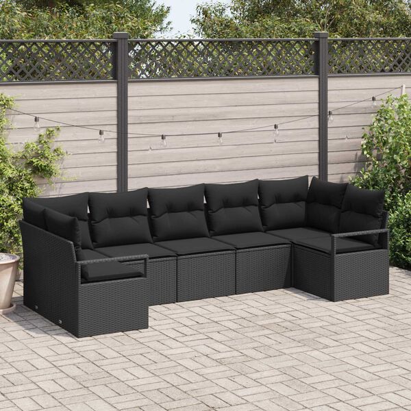 vidaXL Sofa Set mit Kissen 7 pcs Schwarz Poly Rattan