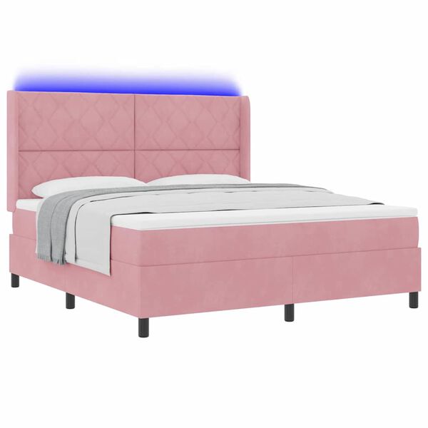 vidaXL Boxspringbett mit Matratze mit LED Rosa 180 x 200 cm Samt