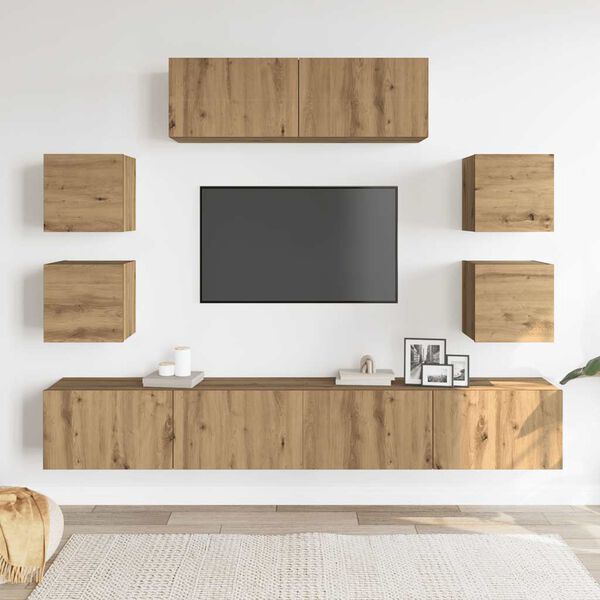 vidaXL 7-tlg. TV-Schrank-Set Wandmontage Artisan-Eiche Holzwerkstoff