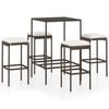 vidaXL 5-tlg. Gartenbar-Set mit Kissen Poly Rattan Braun