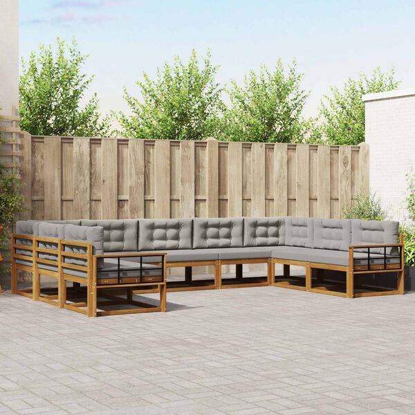 vidaXL Outdoor-Sofagarnitur mit Kissen 9 pcs Nat&uuml;rlich und Hellgrau