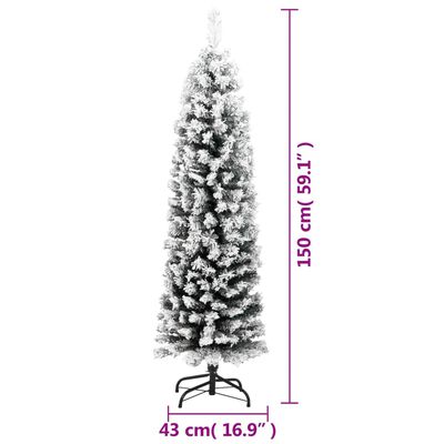 vidaXL Künstlicher Weihnachtsbaum Schlank mit Schnee Grün 150 cm PVC