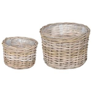 vidaXL Blumentopf Korb GENDT 2 stk. Nat&uuml;rliches Grau Kubu Rattan