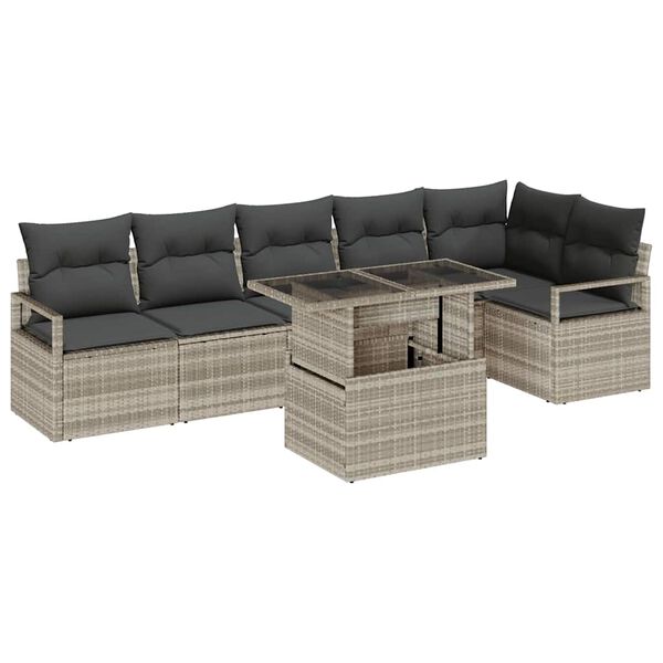 vidaXL Gartensofa-set mit Speicher 7 pcs Hellgrau Poly-Rattan