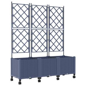 vidaXL Pflanzk&uuml;bel mit Spalier und R&auml;dern 3 Stk. Grau PP