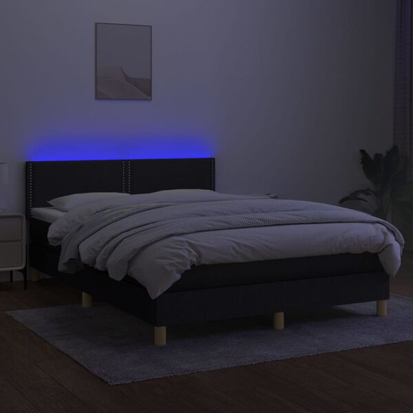 vidaXL Boxspringbett mit Matratze & LED Schwarz 140x200 cm Stoff