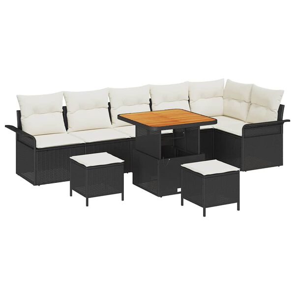 vidaXL Garten-Sofa-Set mit Kissen mit Speicher 9 pcs Schwarz und Creme