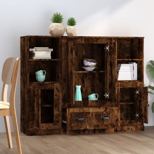 vidaXL Highboards 3 Stk. R&auml;uchereiche Holzwerkstoff